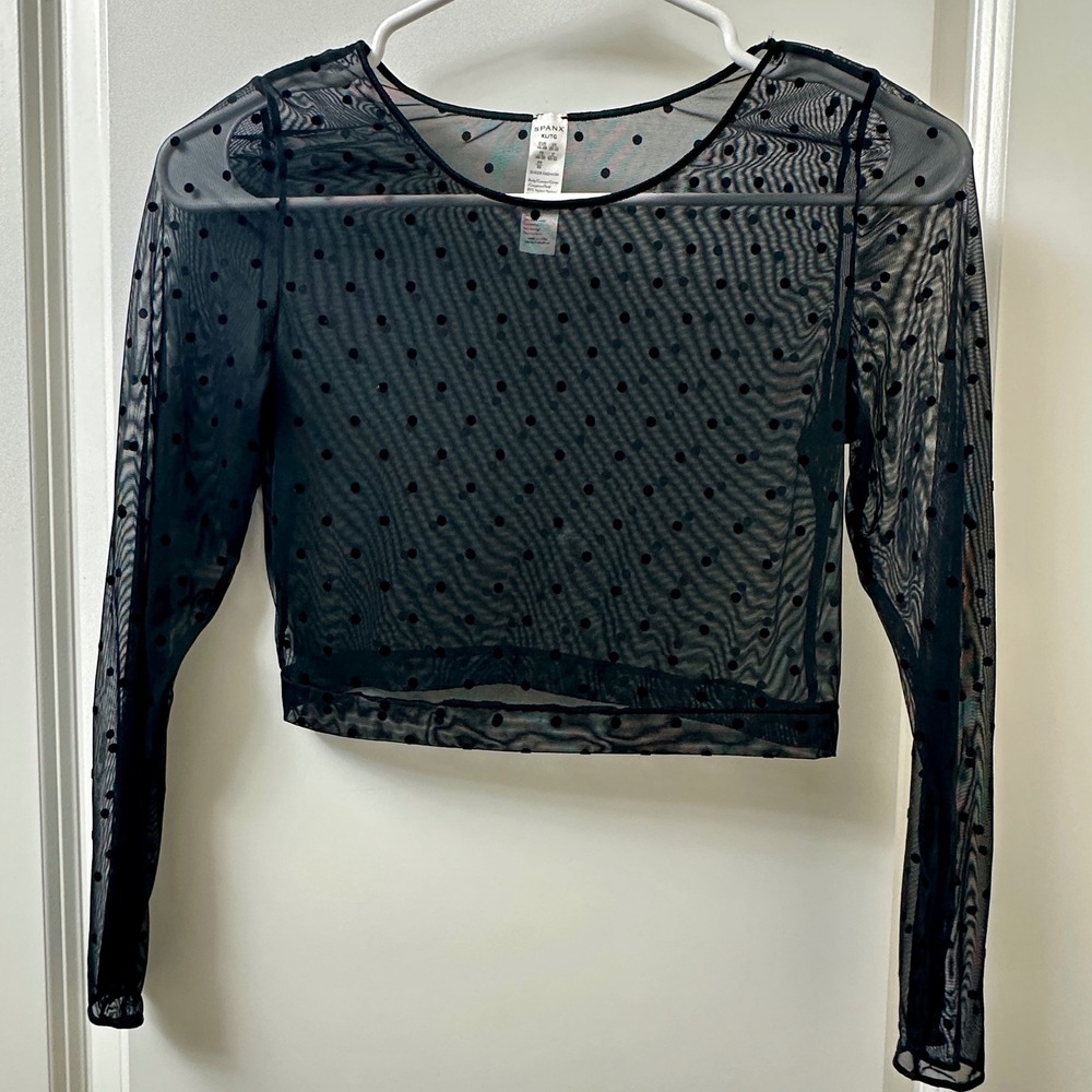 SPANX Black Sheer Polka Dot Crop Top